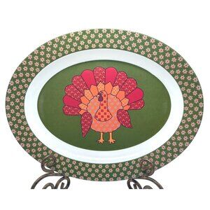 Thanksgiving Turkey Oval Melamine Serving Platter Vibrant Floral Pattern 18"x14"